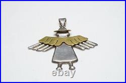 Sterling Silver Mexico 925 HOB Marked Nice Gold Toned 2 1/2 Angel Pendant 11.7g