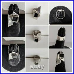 Sterling Silver Modernist Ring Obsidian Squared Band Pointy 8.8g Sz 4.5 Signed