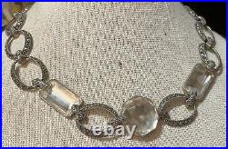 Sterling Silver Natural Clear Stone marcasite Circle Station necklace Marked 16