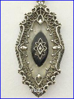 Sterling Silver Onyx And Rock Crystal Designer Marked Pendant