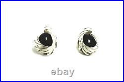 Sterling Silver & Onyx Large Modernist Earrings Marked A