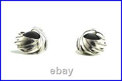 Sterling Silver & Onyx Large Modernist Earrings Marked A