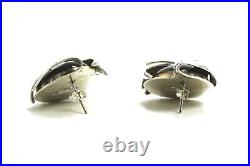 Sterling Silver & Onyx Large Modernist Earrings Marked A