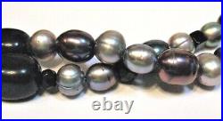 Sterling Silver Pearl Black Bead Necklace Multi Colored Gray Marked Tea Rose