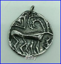Sterling Silver Rare Early Ed Levin Work With Deer Marked Benn VT Pendant