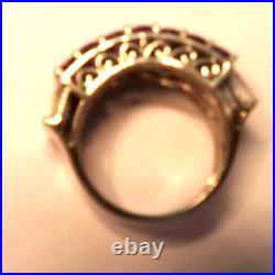 Sterling Silver Ring Marked 925 7 rows purple stones and baguette stones 5.25