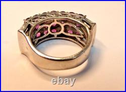 Sterling Silver Ring Marked 925 7 rows purple stones and baguette stones 5.25