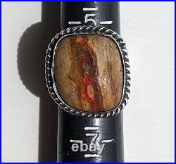 Sterling Silver Ring Opalized Petrified Wood with Fire 8g Sz 5.75 Signed