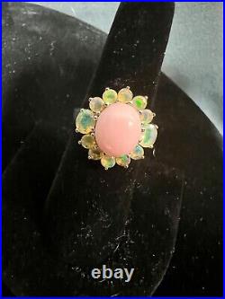 Sterling Silver Ring With Rose Quartz & Tourmaline Set Gemstones Marked 925 KHR