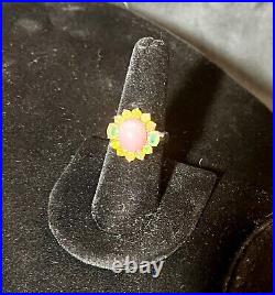 Sterling Silver Ring With Rose Quartz & Tourmaline Set Gemstones Marked 925 KHR