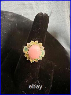 Sterling Silver Ring With Rose Quartz & Tourmaline Set Gemstones Marked 925 KHR