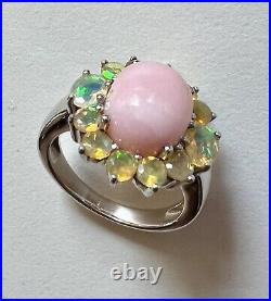 Sterling Silver Ring With Rose Quartz & Tourmaline Set Gemstones Marked 925 KHR