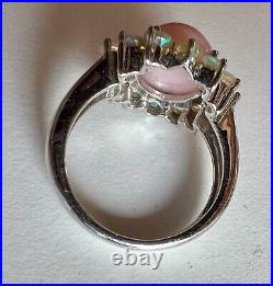 Sterling Silver Ring With Rose Quartz & Tourmaline Set Gemstones Marked 925 KHR