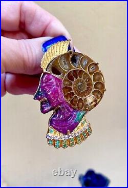 Sterling Silver Ruby In Zoisite, Emerald, Tanzanite & Ammonite Egyptian Pendant