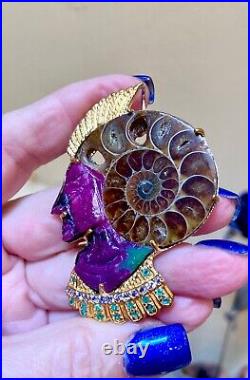 Sterling Silver Ruby In Zoisite, Emerald, Tanzanite & Ammonite Egyptian Pendant