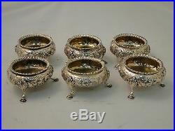 Sterling Silver Salts Set Of 6 Chased And Engraved, Fully Marked London 1858