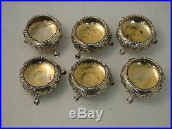 Sterling Silver Salts Set Of 6 Chased And Engraved, Fully Marked London 1858