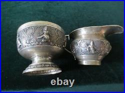 Sterling Silver Sugar Bowl & Cremer (Buddha) Marked