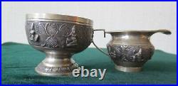 Sterling Silver Sugar Bowl & Cremer (Buddha) Marked