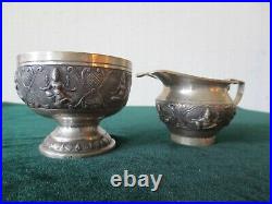 Sterling Silver Sugar Bowl & Cremer (Buddha) Marked