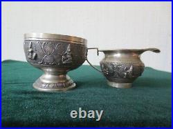 Sterling Silver Sugar Bowl & Cremer (Buddha) Marked