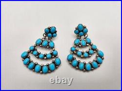 Sterling Silver Turquoise Clip on Native American Dangle Earrings Artist Marked