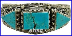 Sterling Silver Turquoise & Coral Cuff Bracelet Marked 925