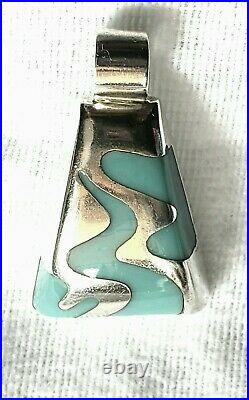 Sterling Silver Turquoise Pendant 925 Necklace Charm Slide Bail Marked Mexican