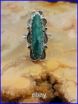 Sterling Silver Turquoise Ring Marked Small Bear Ponca Size 6, 5.3 Grams