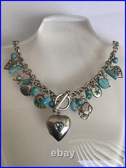 Sterling Silver Turquoise charm necklace 44.92g 16 Makers Marks Boxed Superb
