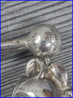 Sterling Silver Vintage Baby Rattle Teething Ring Vintage Teddy Bear Marked 925