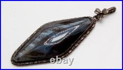 Sterling Silver Vintage Marked Genuine Butterfly Wing Iridescent Long Pendant