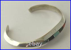 Sterling Silver Vintage Native American Inlay Turquoise Cuff Bracelet Marked R