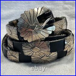 Sterling Silver Western Belt Hand Made Sun Burst Design Marked EVC 34