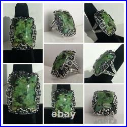 Sterling Silver Zoisite Ring Floral Scrollwork Statement 13.3g Sz 6.5 Signed