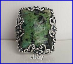 Sterling Silver Zoisite Ring Floral Scrollwork Statement 13.3g Sz 6.5 Signed