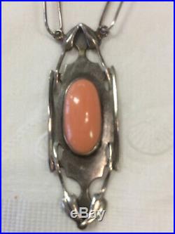 Sterling Silver and Pink Coral Chain Necklace Marked KALO Sterling