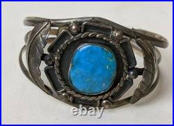 Sterling Silver and Turquoise Wide Cuff Bracelet Old Mexican Eagle Mark 6