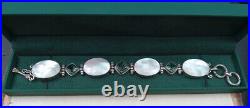 Sterling Silver w. Mother of Pearl & Pretty Green Stone Bracelet 8.5 Marked AF