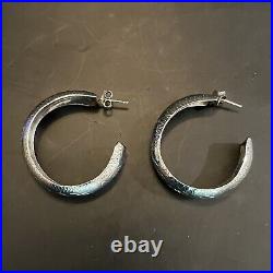 Sterling silver hoop earrings, Norwegian w etchings, marked ND 925, 1.5 inch