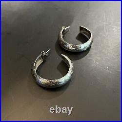 Sterling silver hoop earrings, Norwegian w etchings, marked ND 925, 1.5 inch