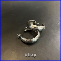 Sterling silver hoop earrings, Norwegian w etchings, marked ND 925, 1.5 inch