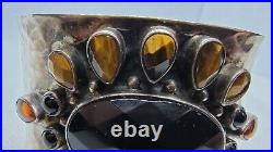 Stunning Marked Pbb 925 Sterling Silver Tiger's Eye Onyx Statement Bracelet