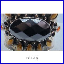 Stunning Marked Pbb 925 Sterling Silver Tiger's Eye Onyx Statement Bracelet Sky