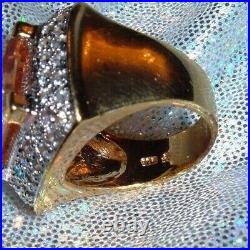 Stunning Unique Gold / Sterling Silver Big Citrine Halo Pave Ring Maker Mark Sz6