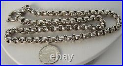 Stunning Wide 6.5mm x 4.5mm Smooth Rolo Chain Sterling Necklace Fancy Clasp 58g