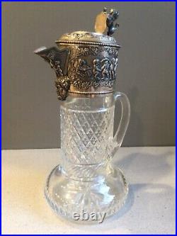 Superb Topazio Crystal Marked Sterling Silver Cherubs Claret Jug Early 20th C