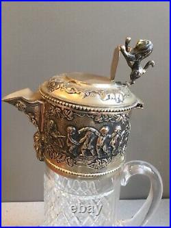 Superb Topazio Crystal Marked Sterling Silver Cherubs Claret Jug Early 20th C