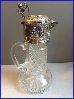 Superb Topazio Crystal Marked Sterling Silver Cherubs Claret Jug Early 20th C