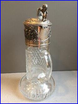 Superb Topazio Crystal Marked Sterling Silver Cherubs Claret Jug Early 20th C